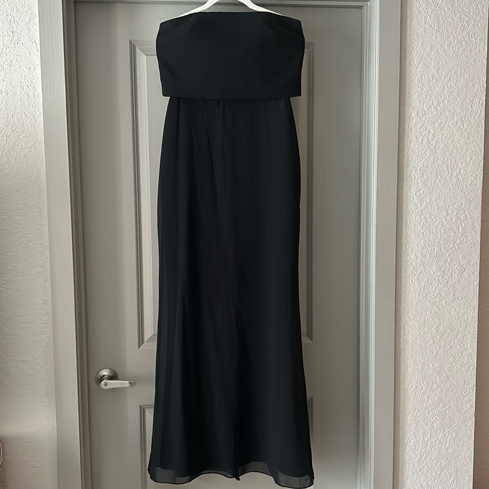 Black chiffon strapless bridesmaid dress